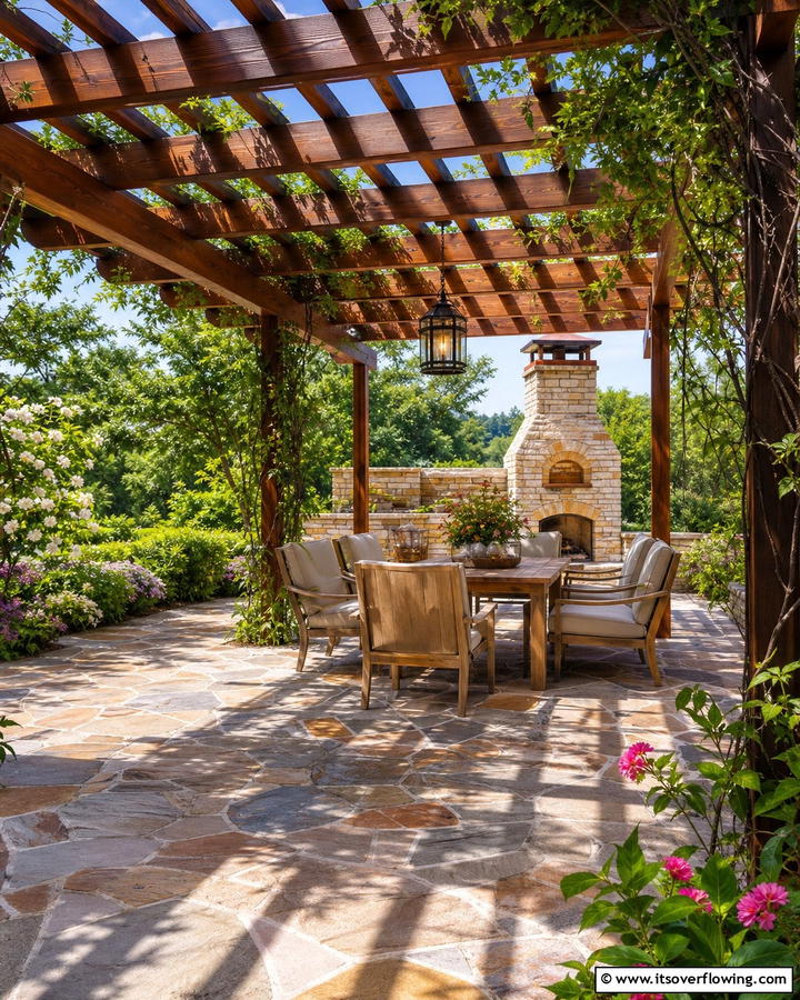 Natural Stone Elegance - 20 Pergola Flooring Ideas to Enhance Your Outdoor Space