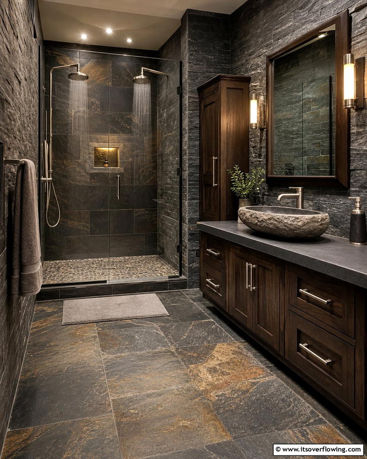 Natural Stone Elements - 25 Man Cave Bathroom Ideas for a Unique Space