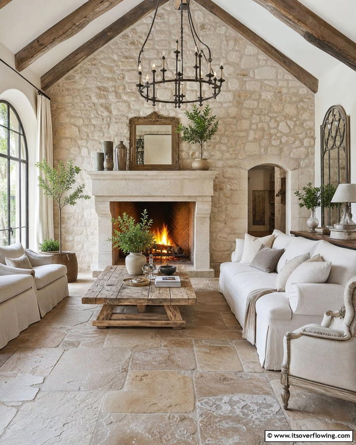 Natural Stone Elements - 21 French Country Living Room Ideas for Rustic Elegance