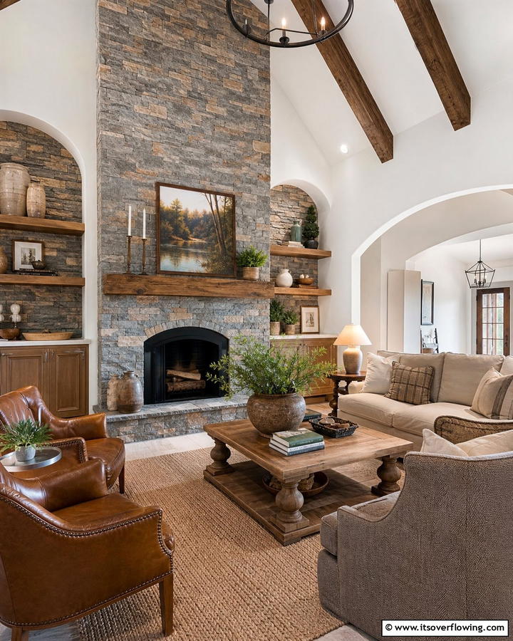 Natural Stone Features - 21 Country Living Room Ideas with Rustic Elegance
