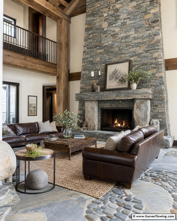 Natural Stone Features - 21 Rustic Living Room Ideas for Cozy Natural Interior Designs