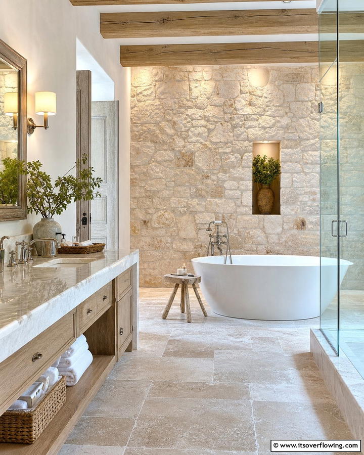 Natural Stone Features - 20 Mediterranean Bathroom Ideas for a Relaxing Retreat