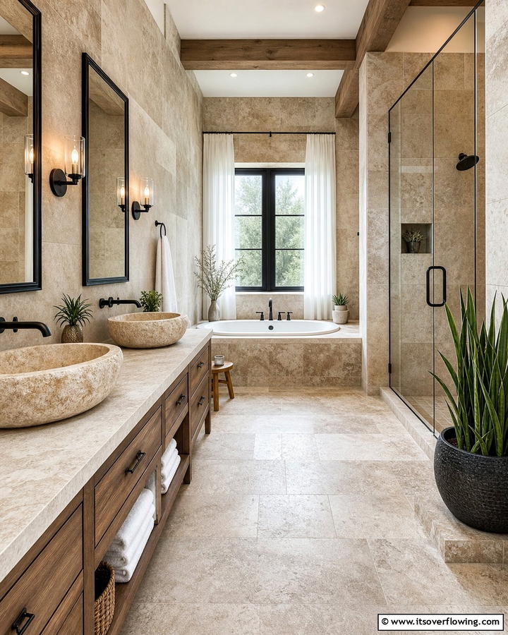 Natural Stone Finishes - 21 Modern Farmhouse Bathroom Ideas Blending Rustic Charm