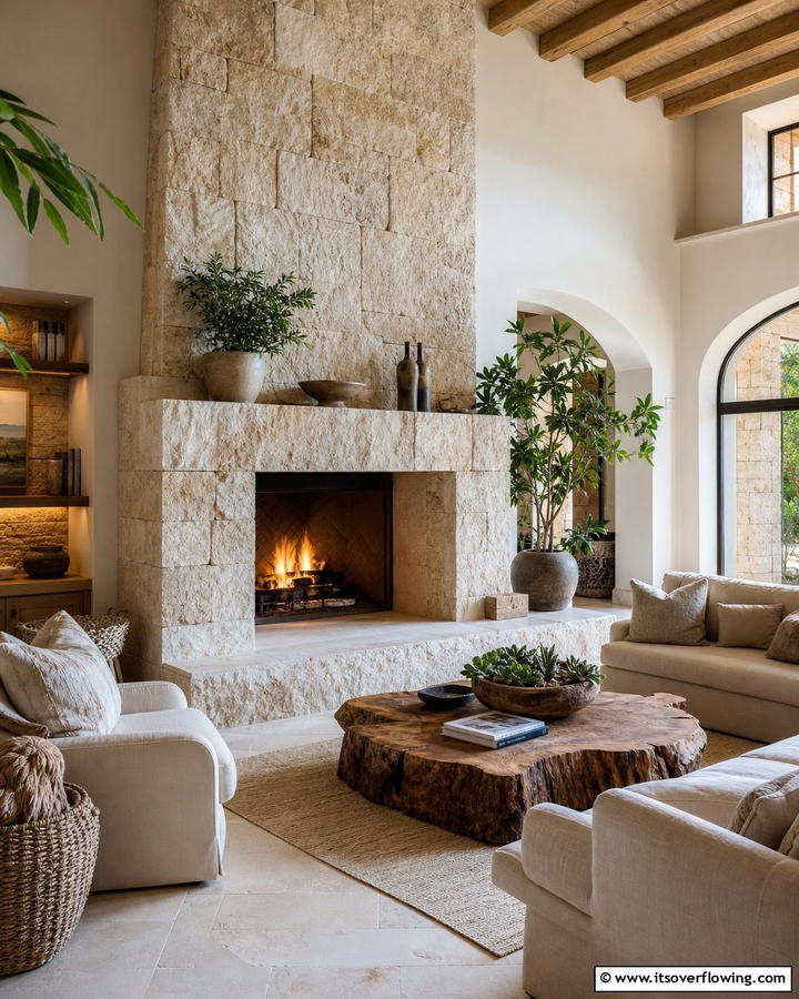 Natural Stone Fireplaces - 20 Mediterranean Fireplace Ideas for a Warm Ambiance