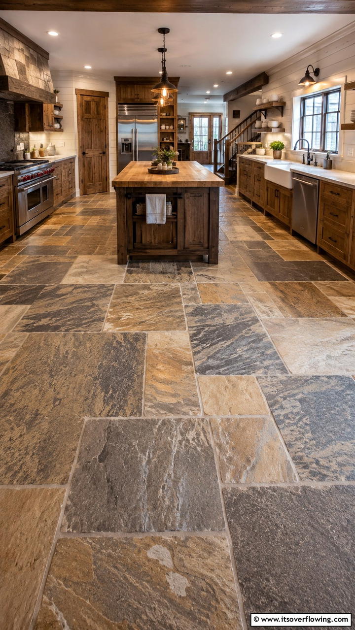 Natural Stone Floor Textures - 30 Cabin Kitchen Ideas- Rustic and Cozy Cooking Spaces
