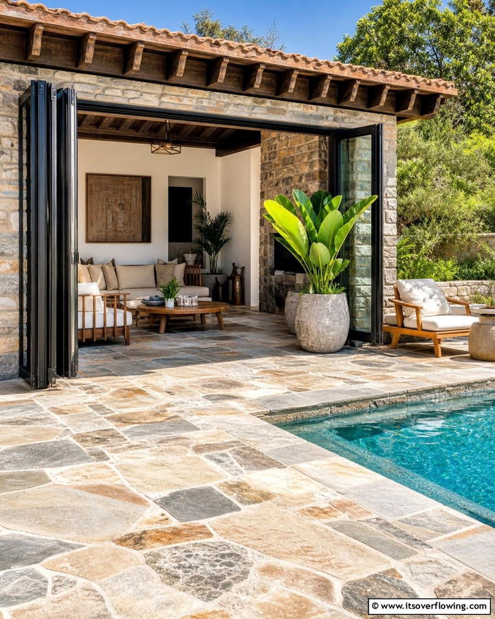 Natural Stone Flooring - 20 Rustic Pool House Ideas for a Charming Retreat