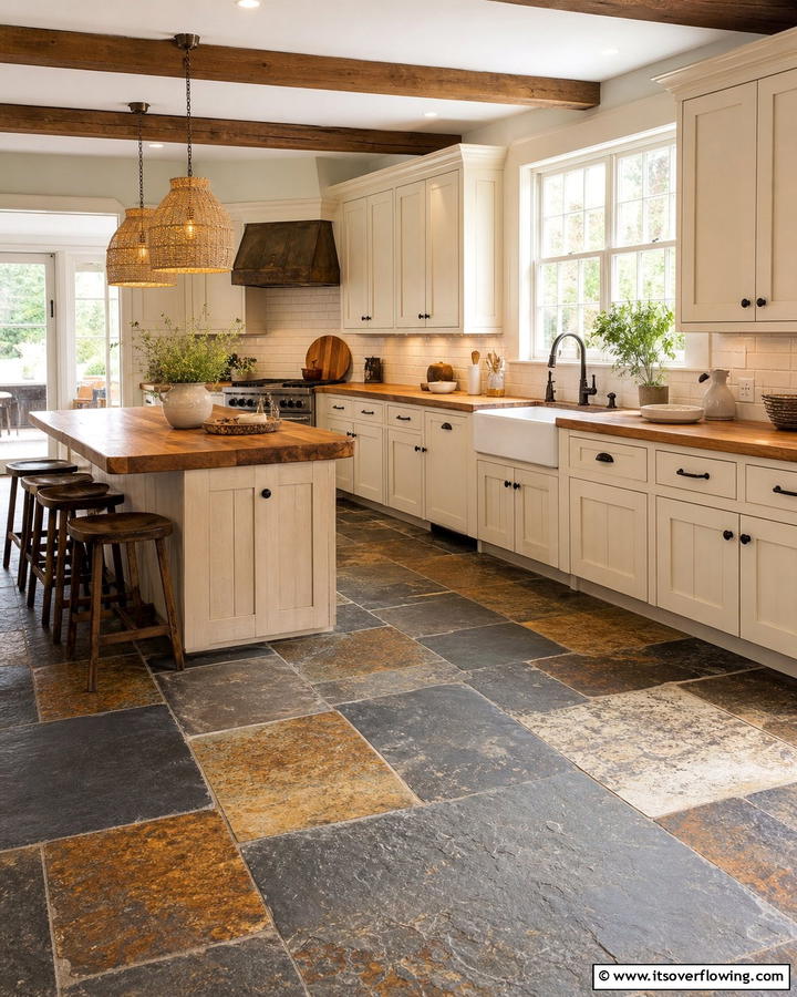 Natural Stone Flooring - 21 Rustic Kitchen Concepts for Warm Farmhouse-Inspired Designs
