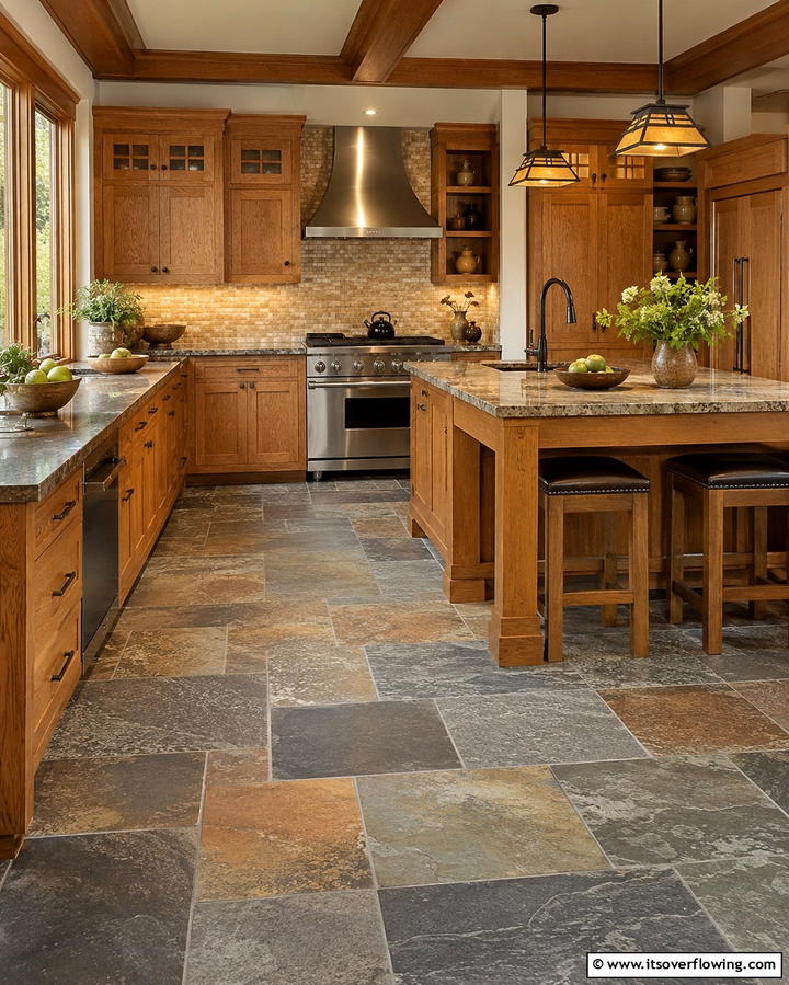 Natural Stone Flooring - 25 Craftsman Kitchen Ideas for a Classic and Timeless Design