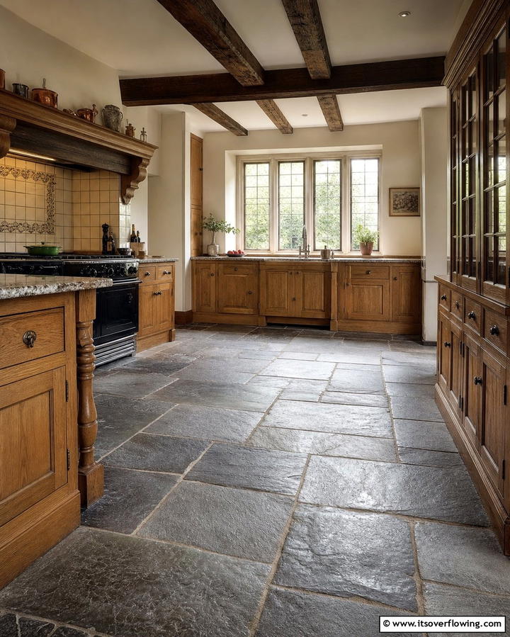 Natural Stone Flooring - 25 Traditional Kitchen Ideas for Timeless Elegance