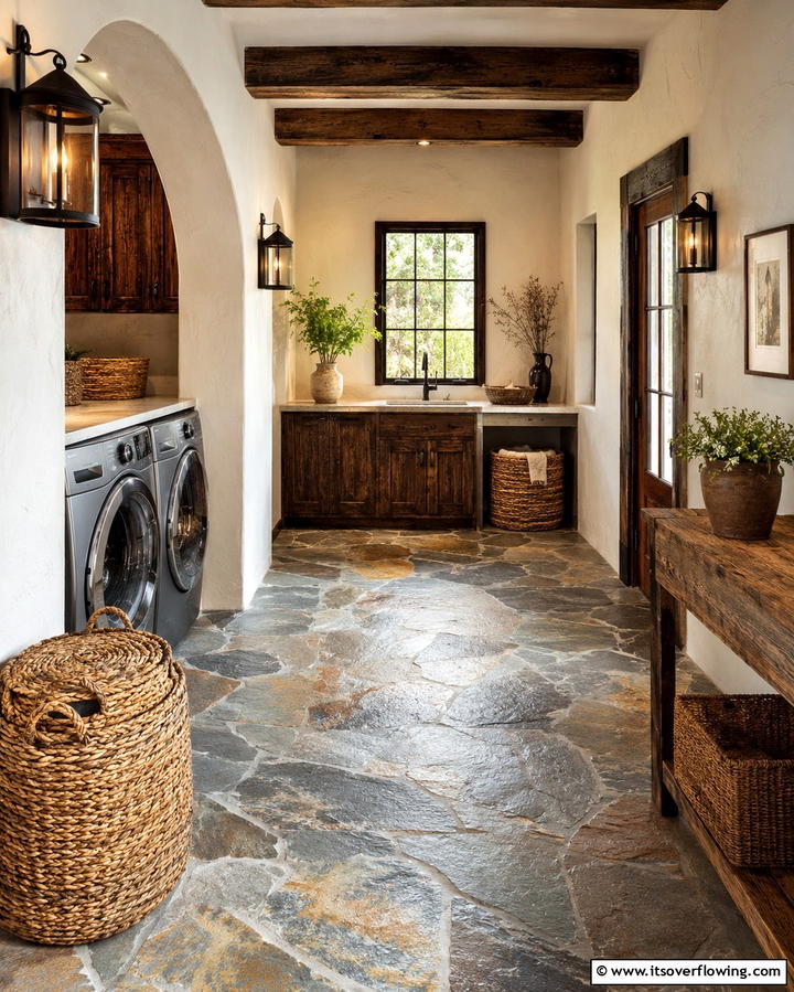 Natural Stone Flooring for Timeless Elegance - 25 Laundry Room Floor Ideas for a Functional Space