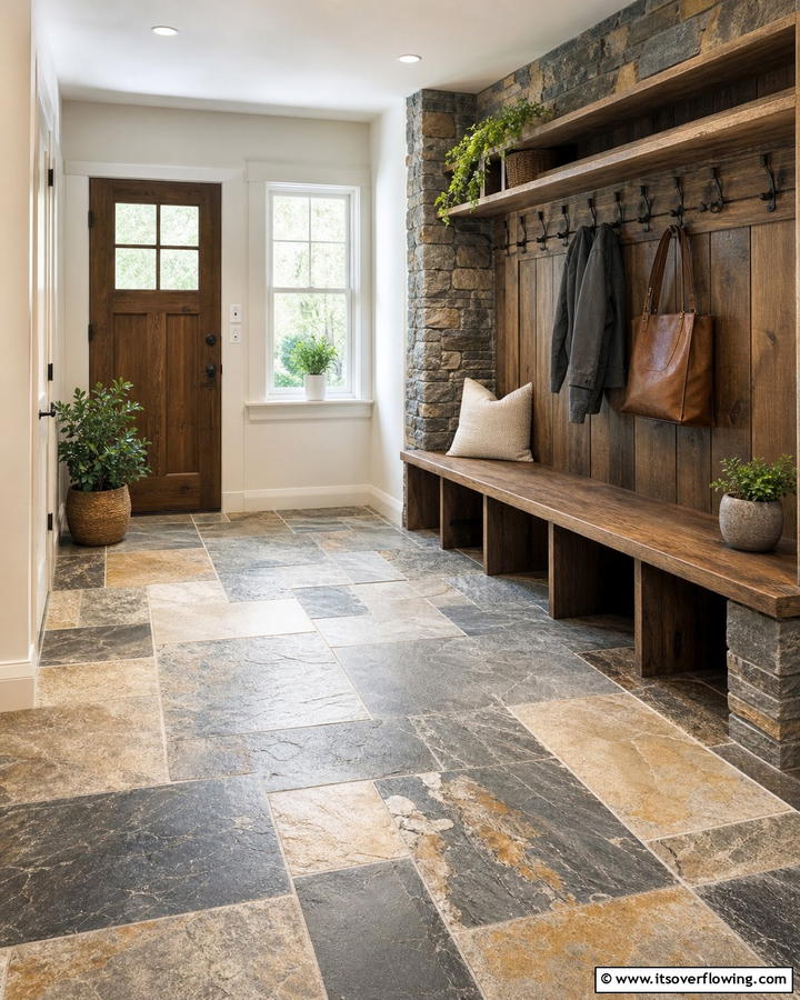 Natural Stone Flooring - 20 Mudroom Floor Ideas to Elevate Your Entryway