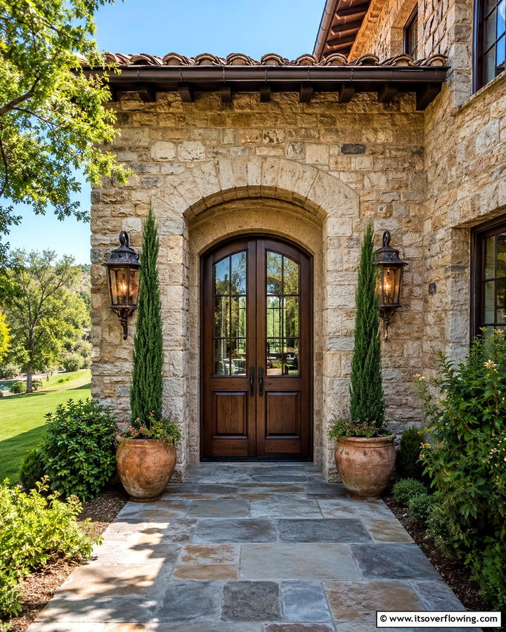 Natural Stone Frames - 25 Double Front Door Ideas for a Grand Entrance