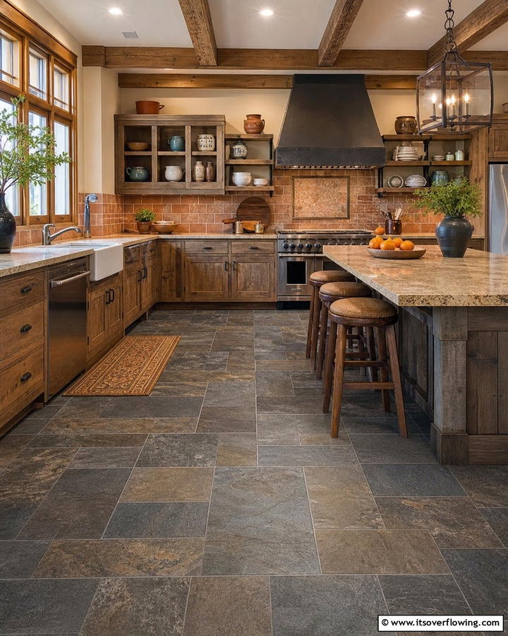 Natural Stone Look - 20 Linoleum Kitchen Flooring Ideas for a Durable and Stylish Look