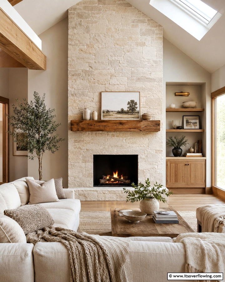 Natural Stone Mimic - 30 Fireplace Paint Color Ideas for a Fresh Update