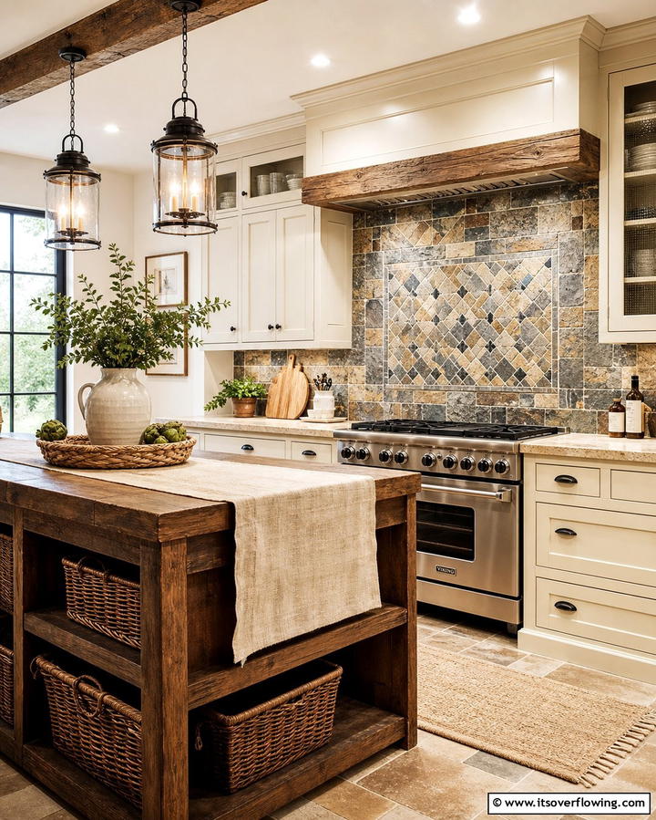 Natural Stone Mosaic - 25 Rustic Backsplash Ideas for a Farmhouse Kitchen