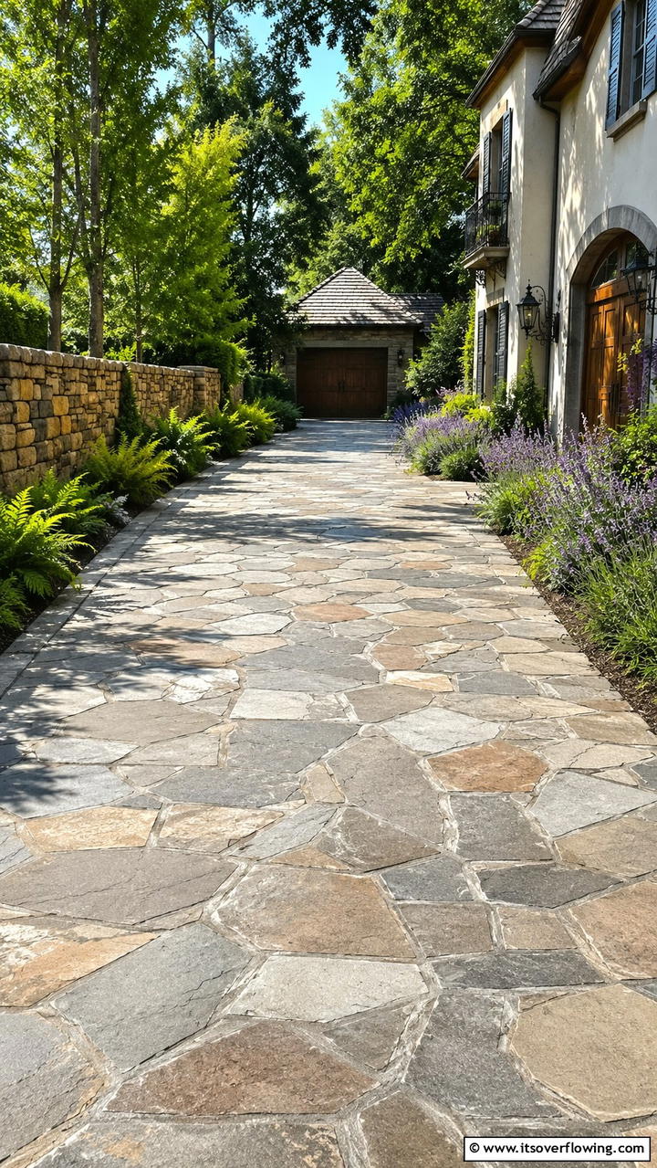 Natural Stone Overlays - 30 Driveway Landscape Ideas to Boost Curb Appeal