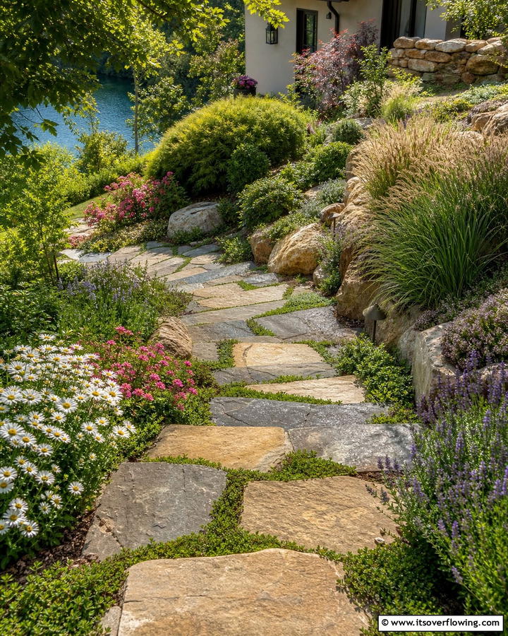 Natural Stone Pathways - 20 Sloped Walkway Ideas for Beautiful Landscaping