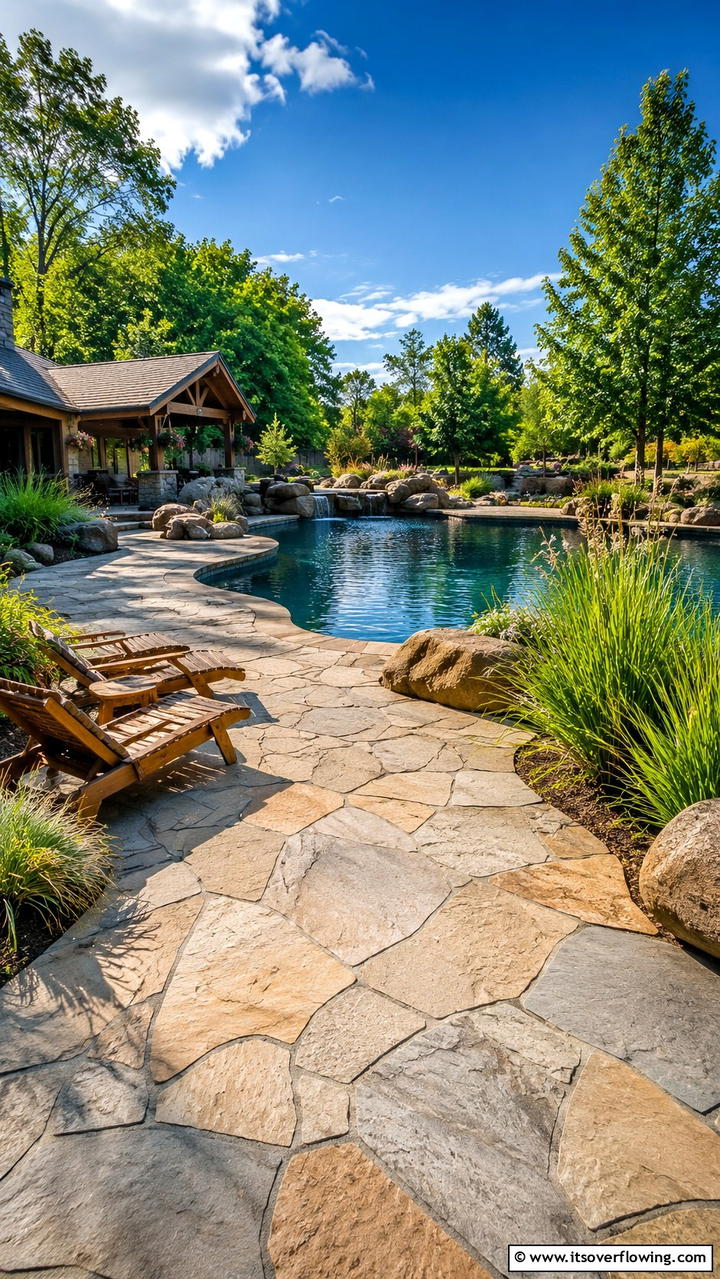 Natural Stone Simulation - 30 Concrete Pavers Around Pool Ideas for Durable Style