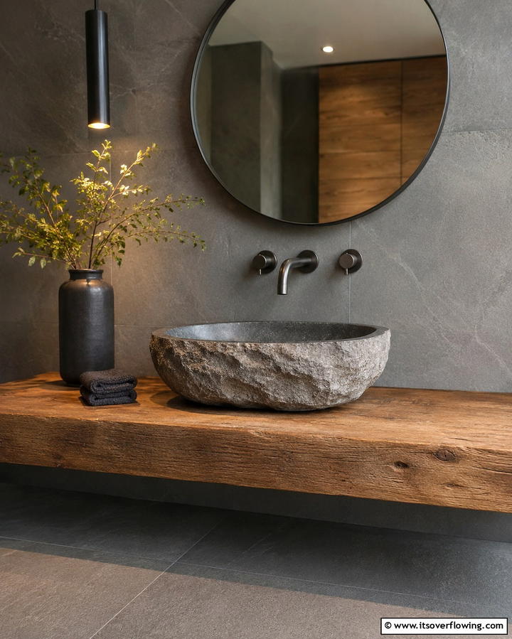 Natural Stone Sink for Organic Sophistication - 25 Tropical Bathroom Ideas for a Spa-like Retreat