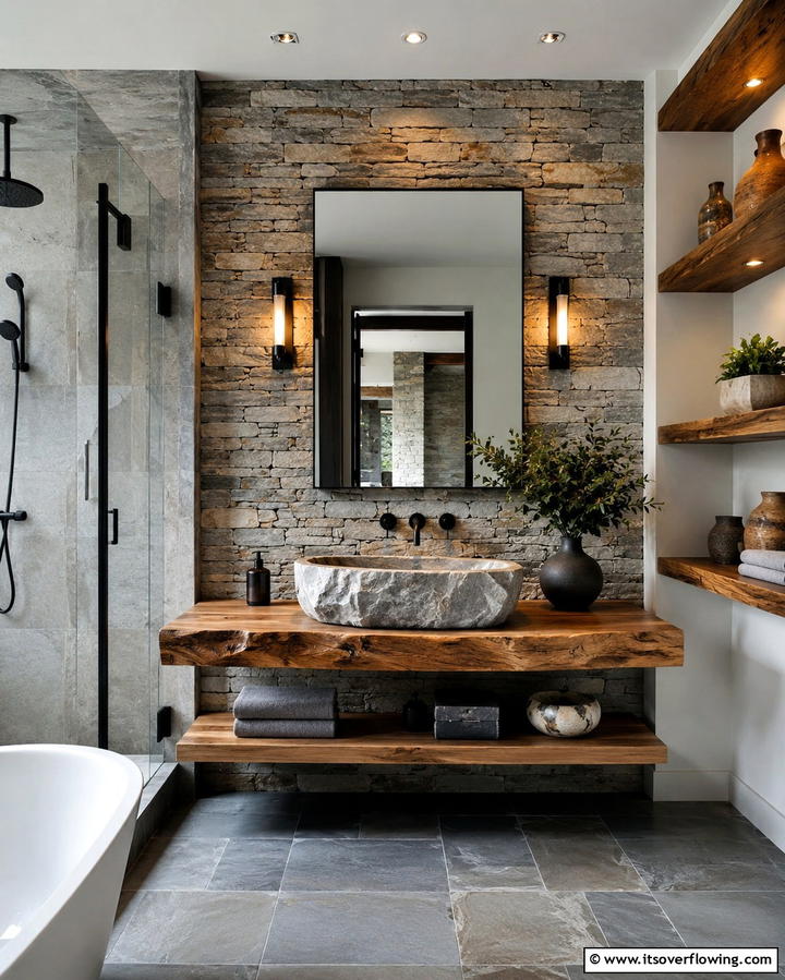 Natural Stone Sinks - 25 Earthy Bathroom Ideas for a Natural Retreat