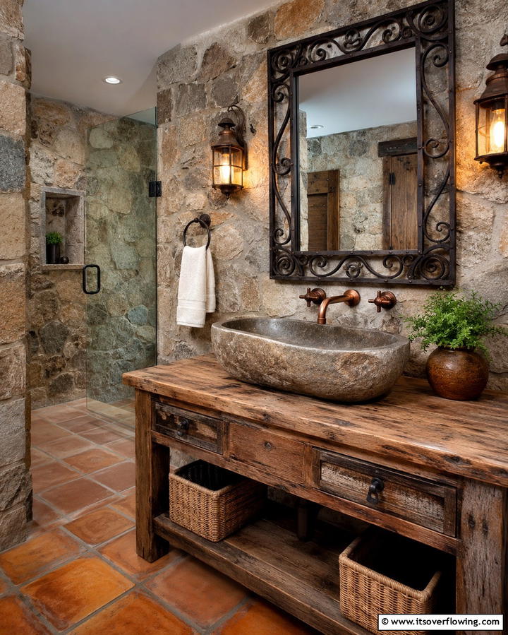 Natural Stone Sinks - 20 Western Bathroom Ideas for a Rustic and Relaxing Retreat