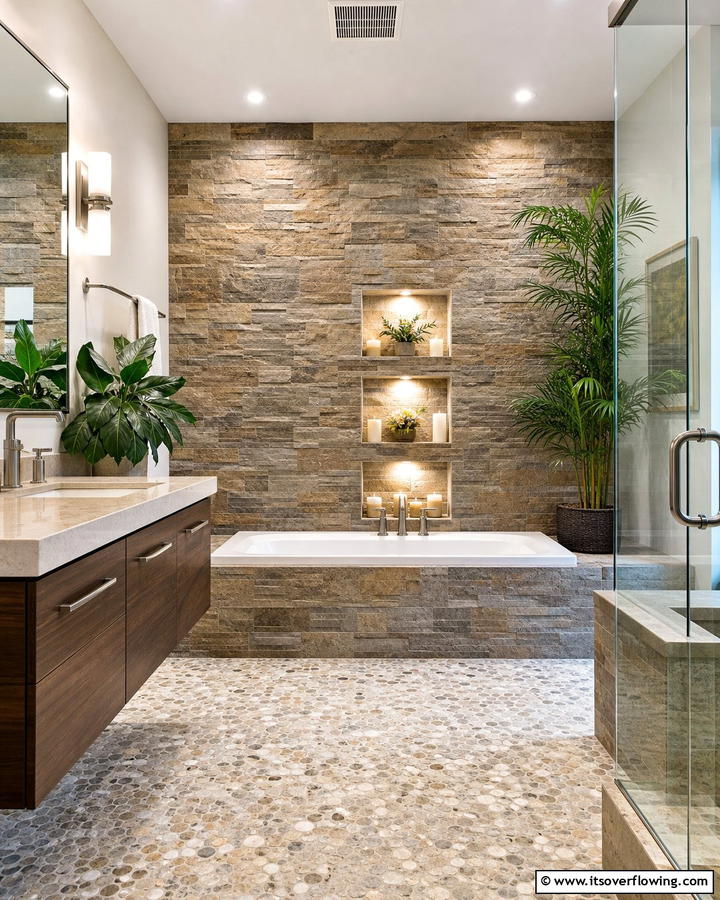 Natural Stone Sophistication - 21 Bathroom Accent Wall Ideas for Bold & Textured Designs
