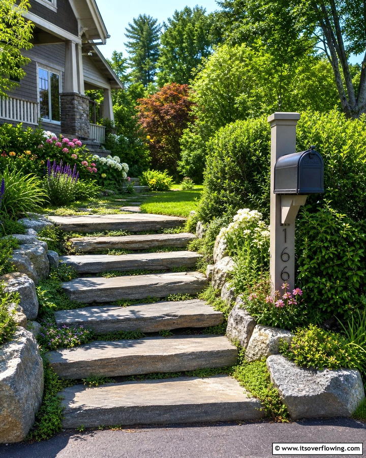 Natural Stone Steps - 30 Creative Mailbox Landscaping Ideas for Curb Appeal