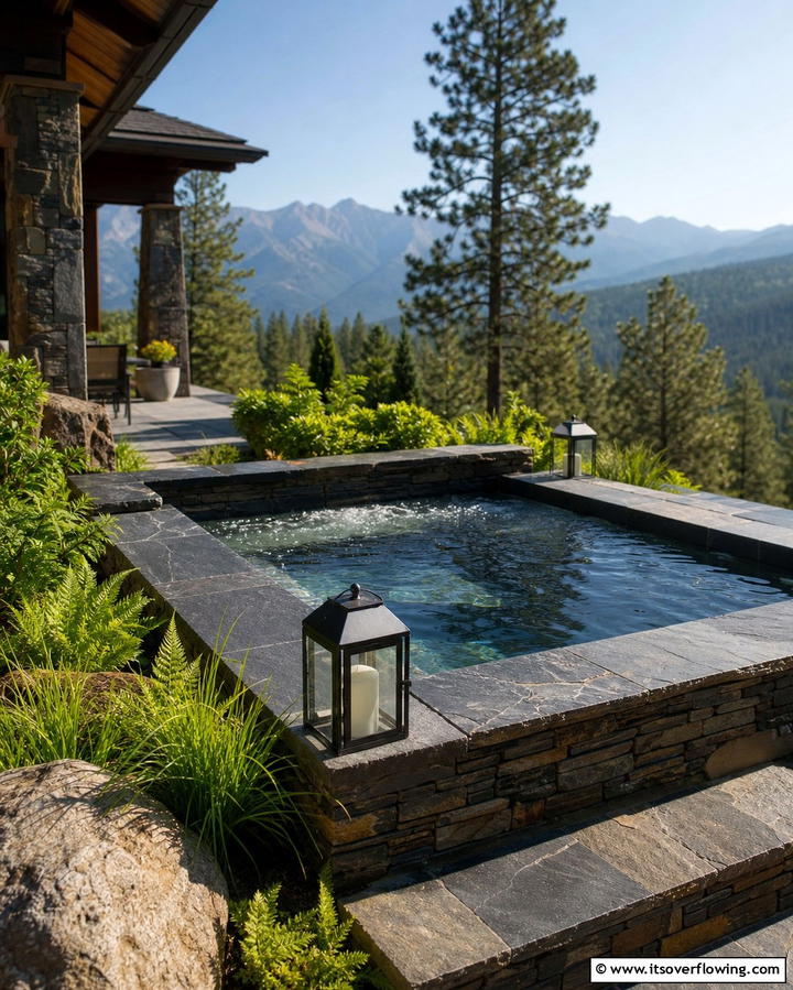 Natural Stone Surround - 25 Relaxing Hot Tub Decor Ideas for Your Backyard