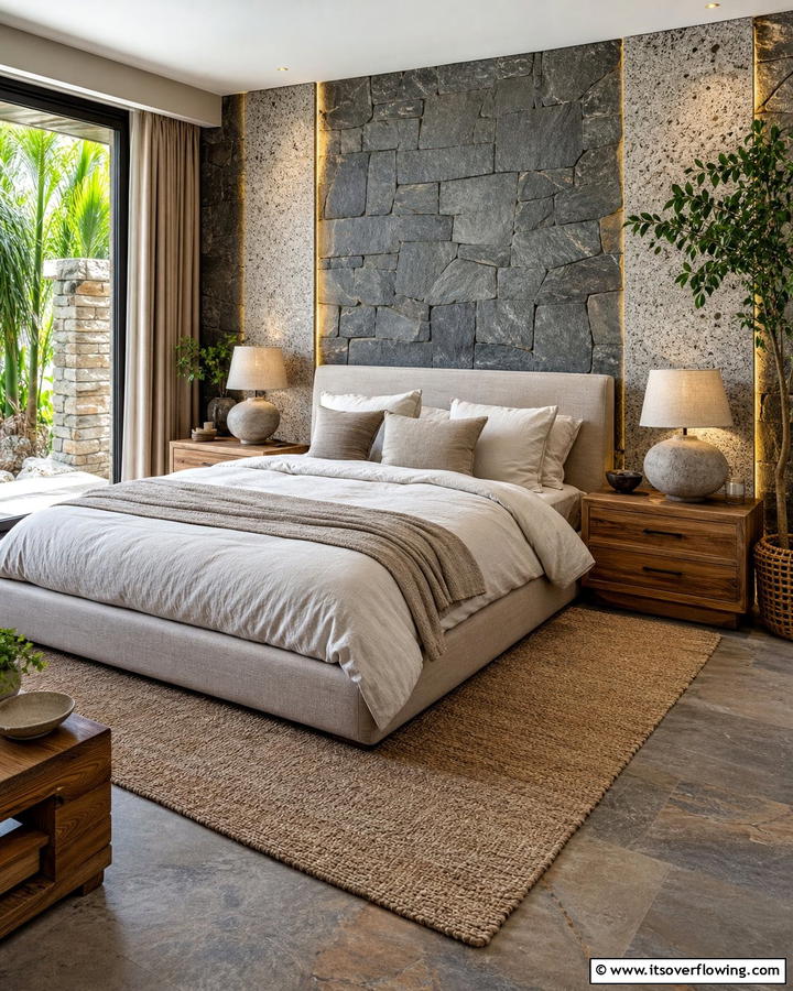 Natural Stone Textures - 21 Earthy Bedroom Ideas for a Calming Retreat