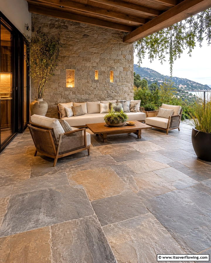 Natural Stone Tiles - 25 Balcony Tiles Ideas for Stylish Outdoor Spaces