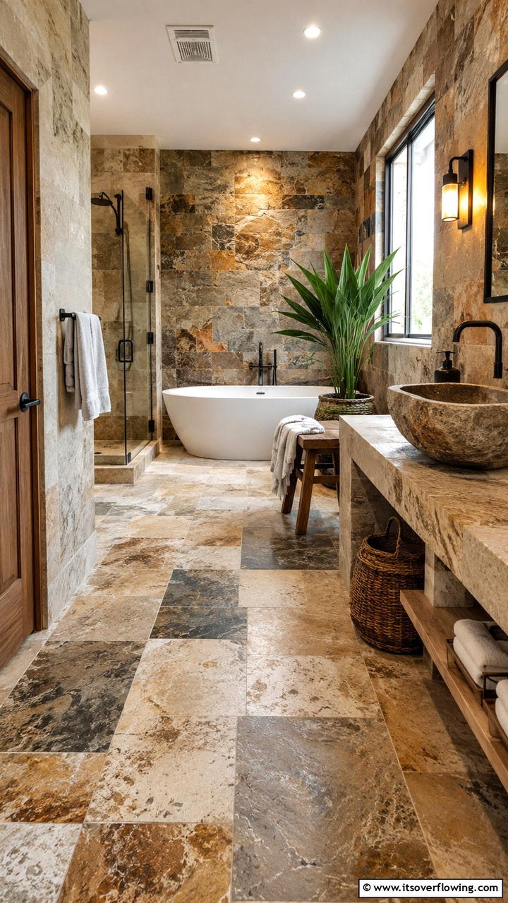Natural Stone Tiles - 30 Bathroom Tile Ideas to Refresh Your Space with Style