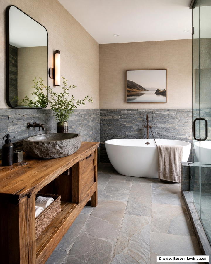 Natural Stone Tiles - 30 Half-Wall Tile Bathroom Ideas for Functional Style