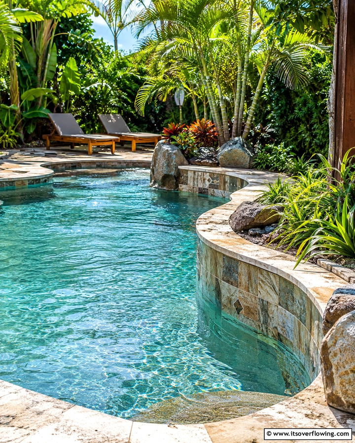 Natural Stone Tiles - 20 Waterline Pool Tile Ideas for a Stunning Backyard Oasis
