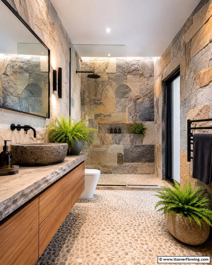 Natural Stone Walls for a Rustic Look - 25 Earthy Bathroom Ideas for a Natural Retreat