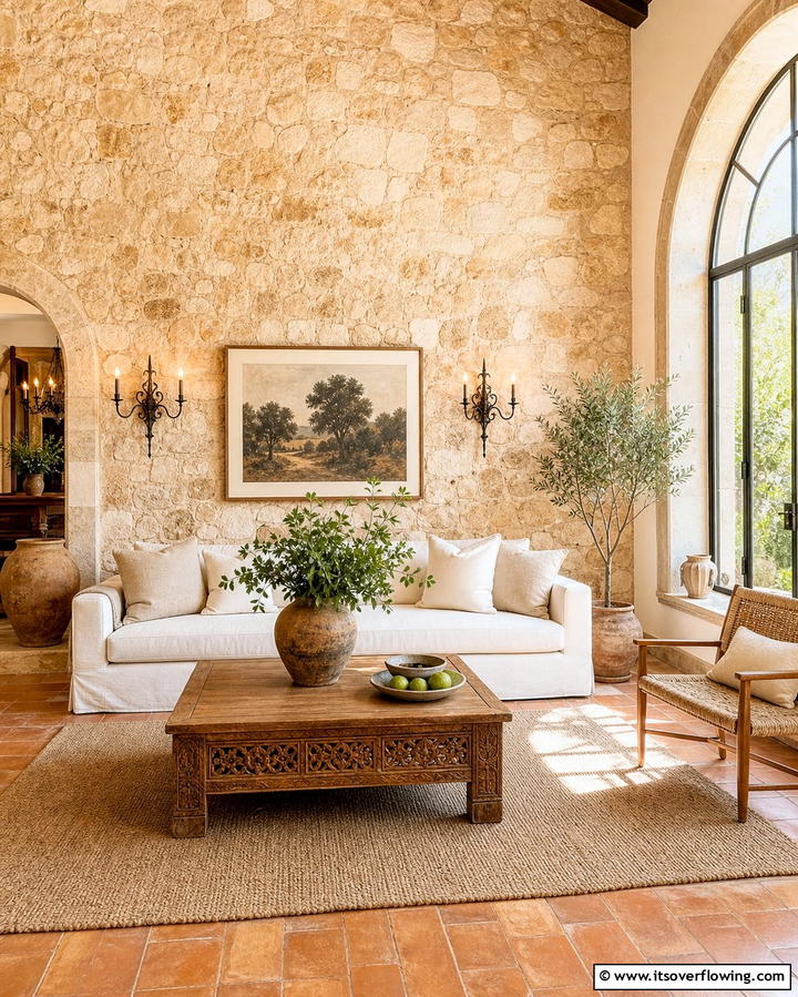 Natural Stone Walls - 30 Mediterranean Interior Design Ideas for Warm Homes