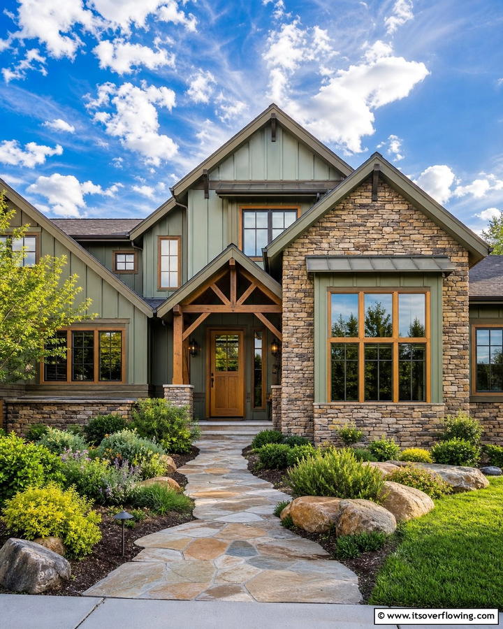 Natural Stone and Sage Fusion - 21 Sage Green Exterior Home Designs for Curb Appeal Refresh