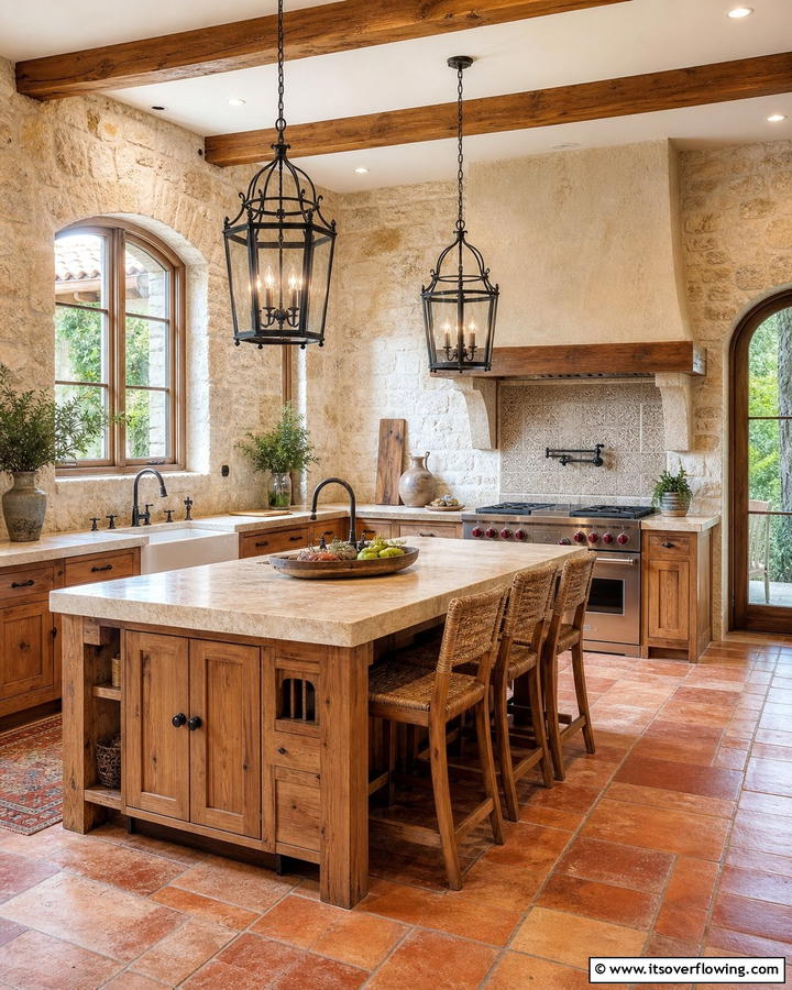 Natural Stone and Wood Blend - 30 Tuscan Kitchen Ideas for Warm Rustic Mediterranean Vibes