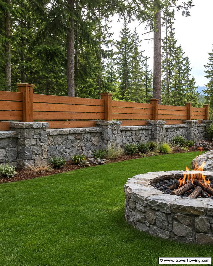 Natural Stone and Wood Fence - 30 Decorative Fence Ideas to Enhance Your Yard’s Aesthetic
