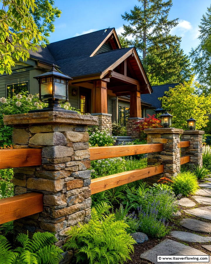 Natural Stone and Wood Fence - 21 Front Yard Fence Ideas to Enhance Privacy and Style