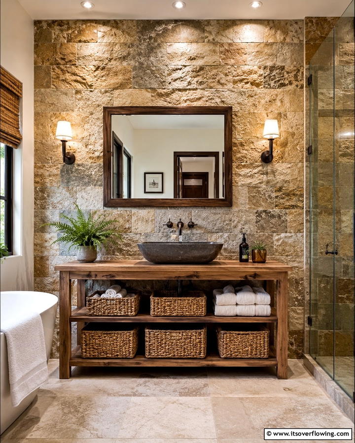 Natural Stone for Rustic Elegance - 25 Bathroom Backsplash Ideas for a Stylish Upgrade