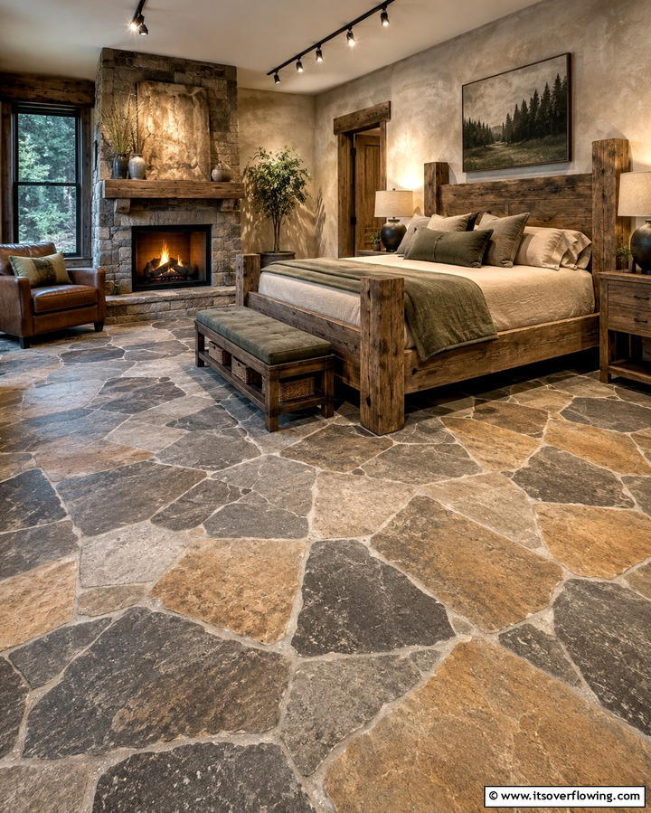 Natural Stone for Rustic Sophistication - 30 Bedroom Flooring Ideas to Elevate Comfort and Style