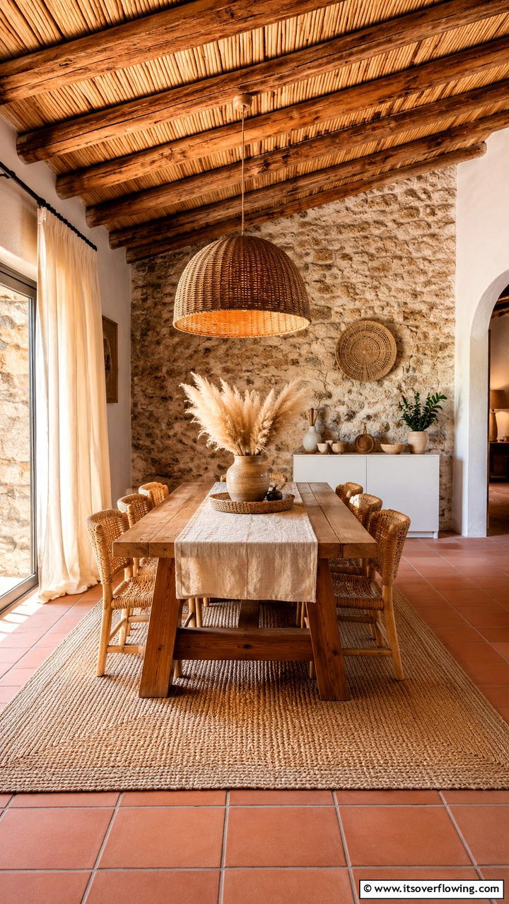 Natural Texture Fusion - 30 Boho Dining Room Ideas for Eclectic, Free-Spirited Style