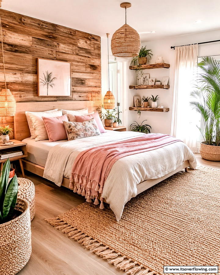 Natural Textures with Boho Vibes - 30 Pink Boho Bedroom Ideas for a Chic and Cozy Retreat