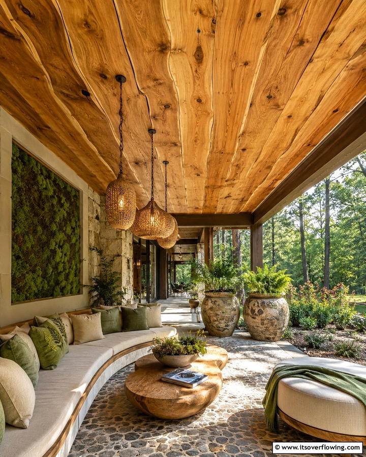 Natural Timber Textures - 30 Porch Ceiling Ideas to Refresh Your Outdoor Entryway