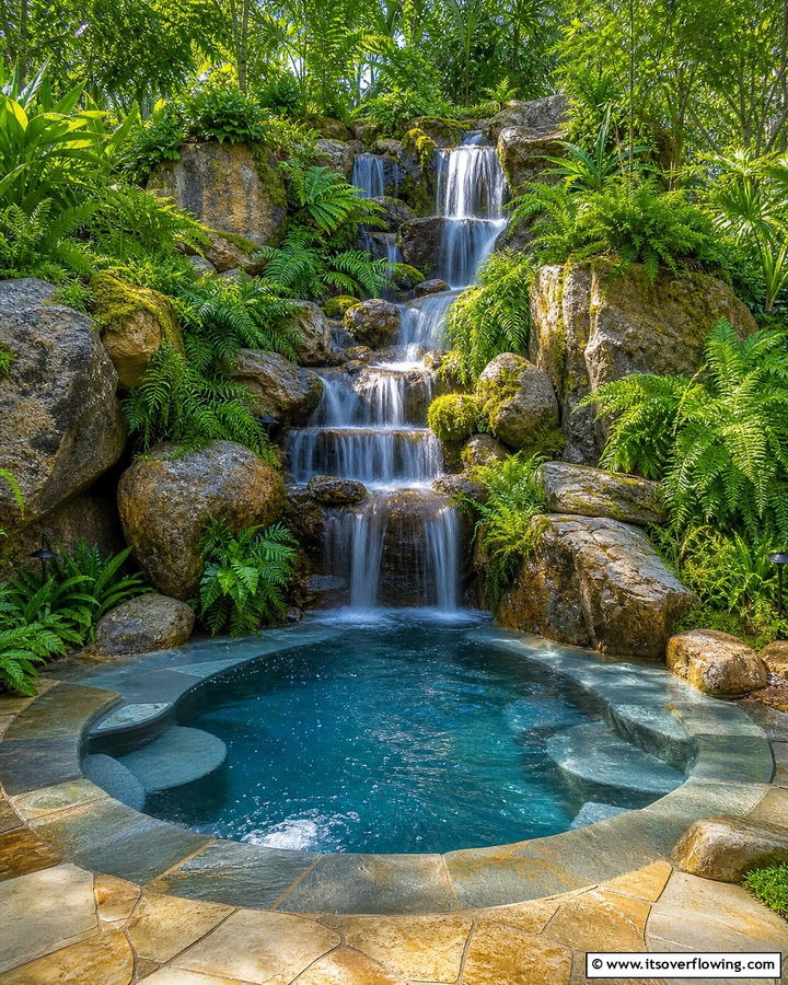 Natural Waterfall Feature - 20 Hot Tub Landscaping Ideas for a Relaxing Retreat