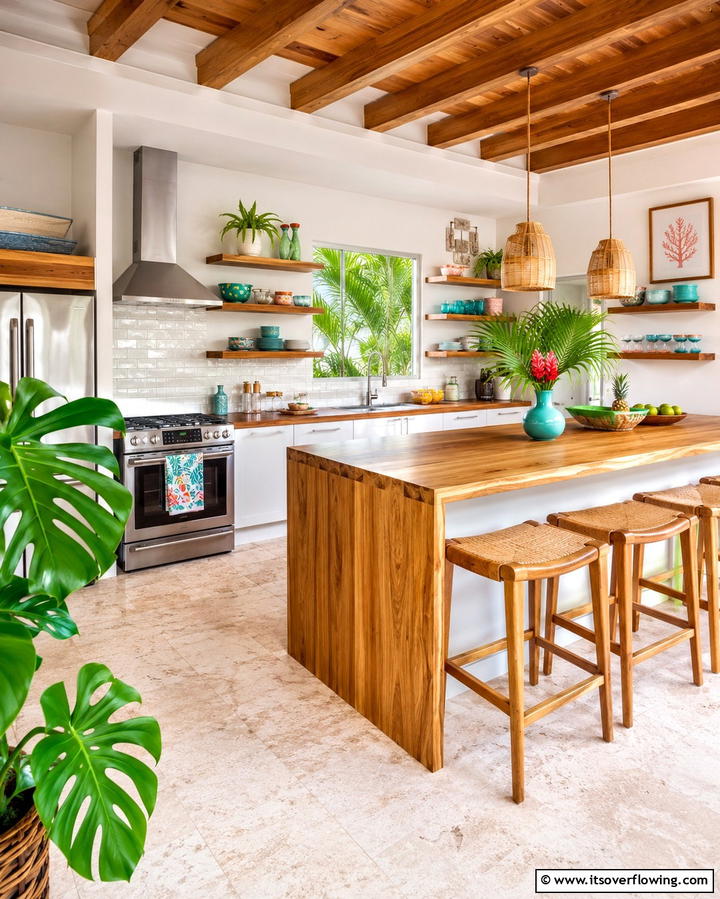 Natural Wood Accents - 20 Tropical Kitchen Ideas for a Vibrant Look
