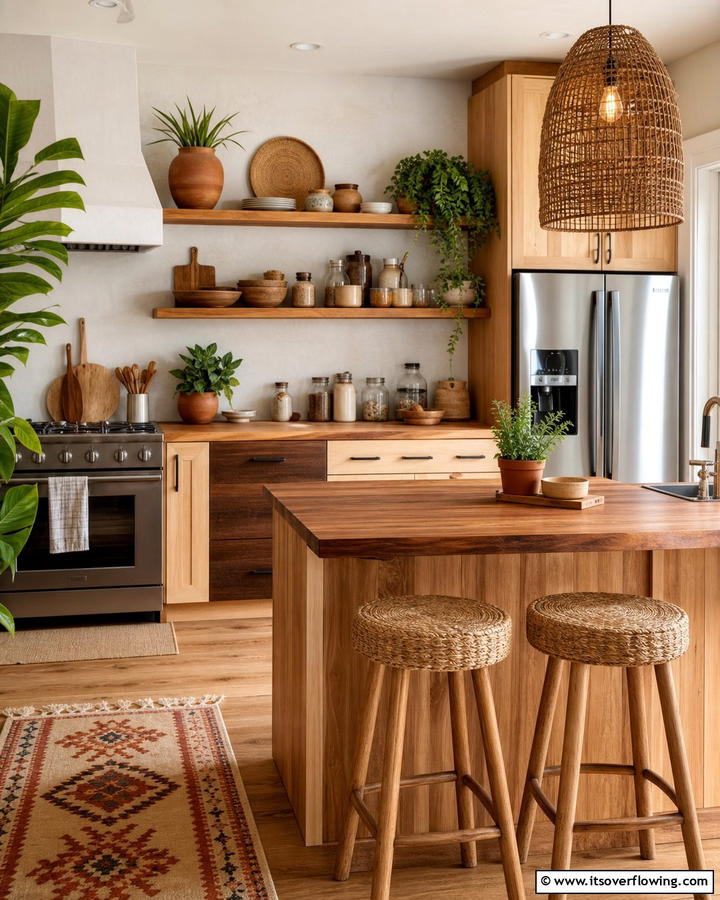 Natural Wood Accents - 25 Boho Kitchen Ideas for a Cozy and Eclectic Vibe