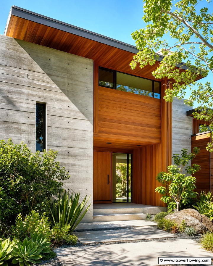Natural Wood Accents - 25 Mid-Century Modern Exterior Home Ideas for a Timeless Look