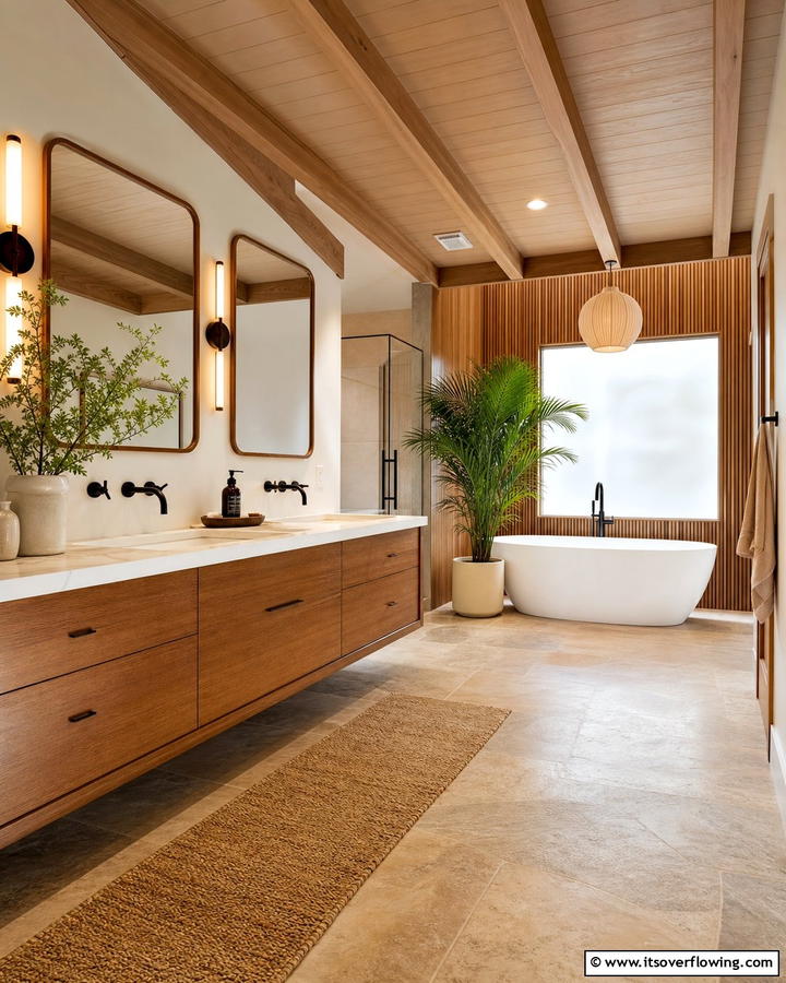 Natural Wood Elements - 21 Mid-Century Modern Bathroom Ideas for Retro Elegance