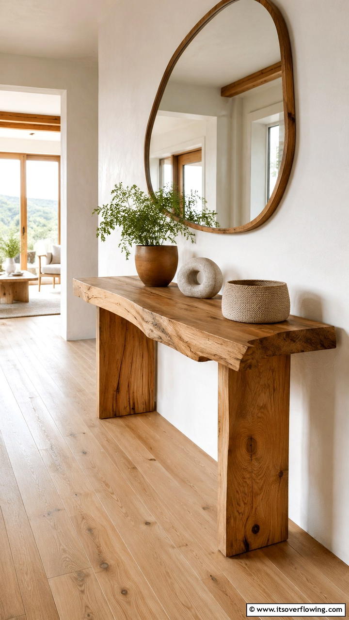 Natural Wood Finish - 30 Console Table Decor Ideas- Elevate Entryways and Halls